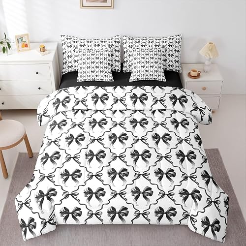 Erosebridal King Size Black Bow Bedding Set 7Pcs for Teen Girl - Cute Bow Comfor