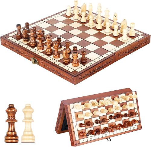 Jeu d'échecs en Bois Pliable Fait Main (magnétiques) Brun Syrace