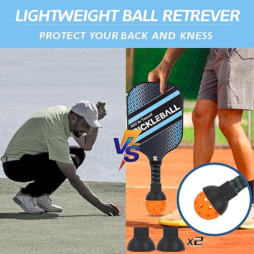 Miniatura 4 de Juego de 2 palas de pickleball ligeras de fibra de vidrio, 4 bolas de pickleball, 2 recolectores de bolas, 2 toallas de enfriamiento y bolsa de