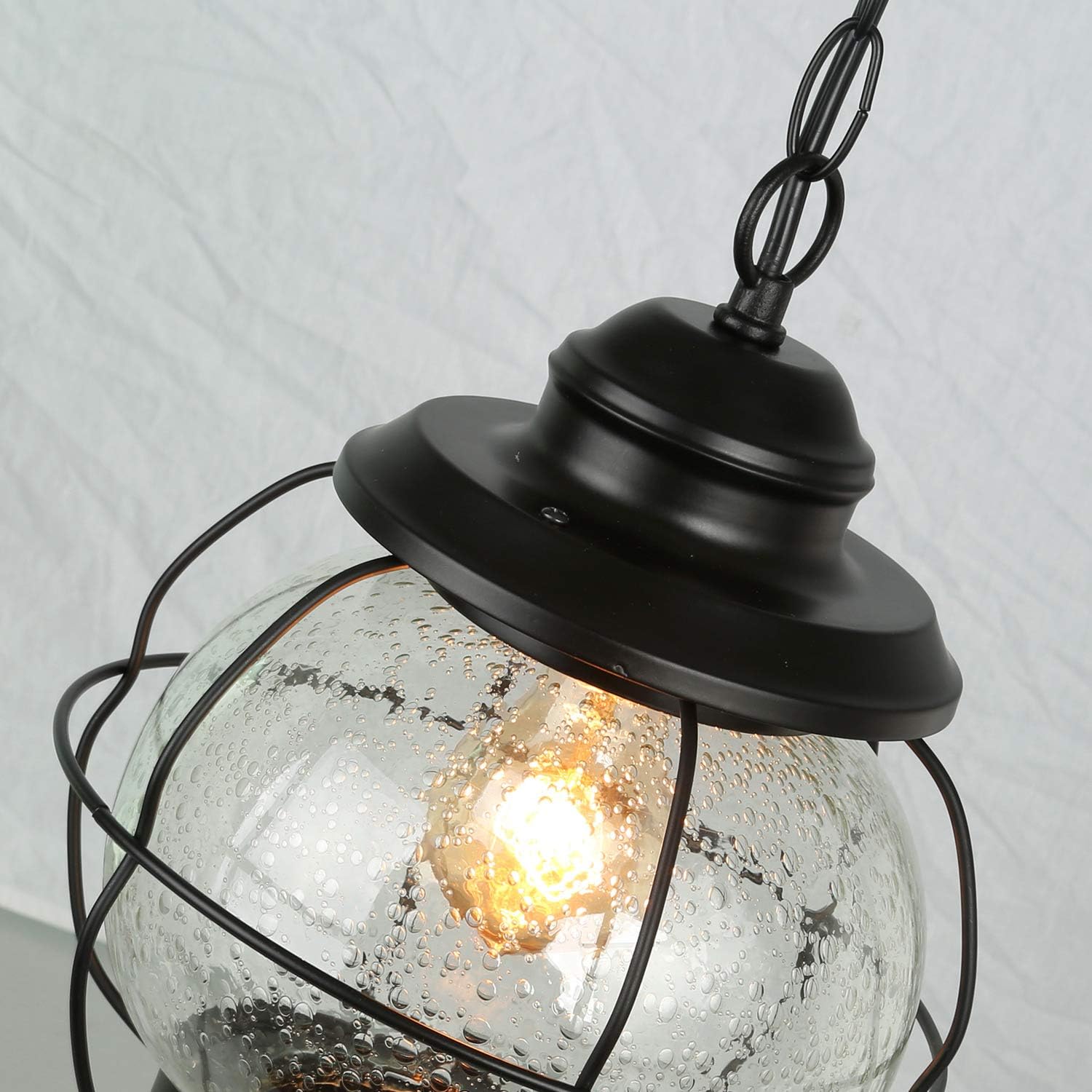 LNC Outdoor Hanging Light, Exterior Light Fixtures Hanging, 10.2" Outdoor Pendant Lighting for Porch with Seeded Glass Globe