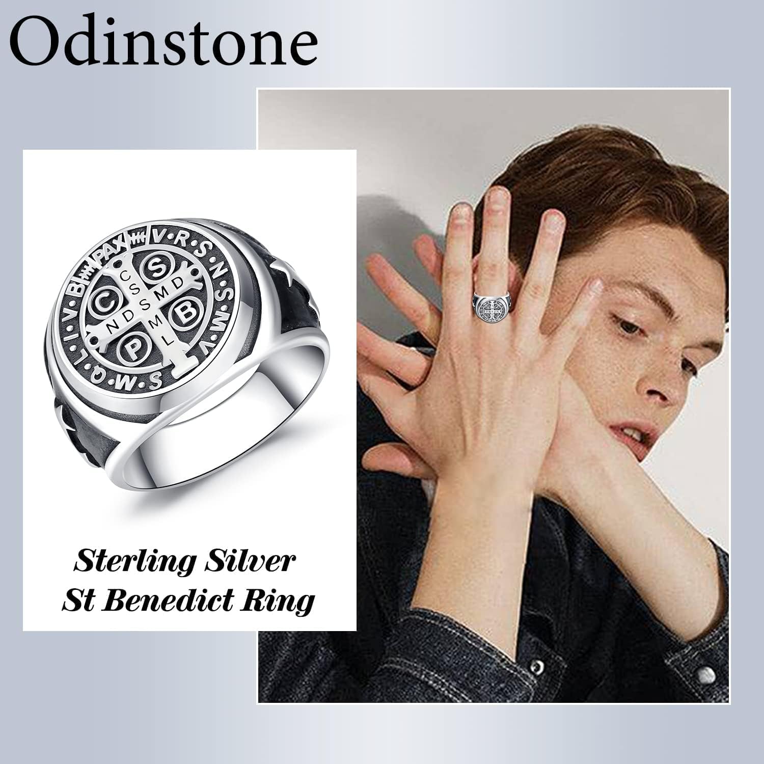 Odinstone 925 Sterling Silver St Benedict Ring
