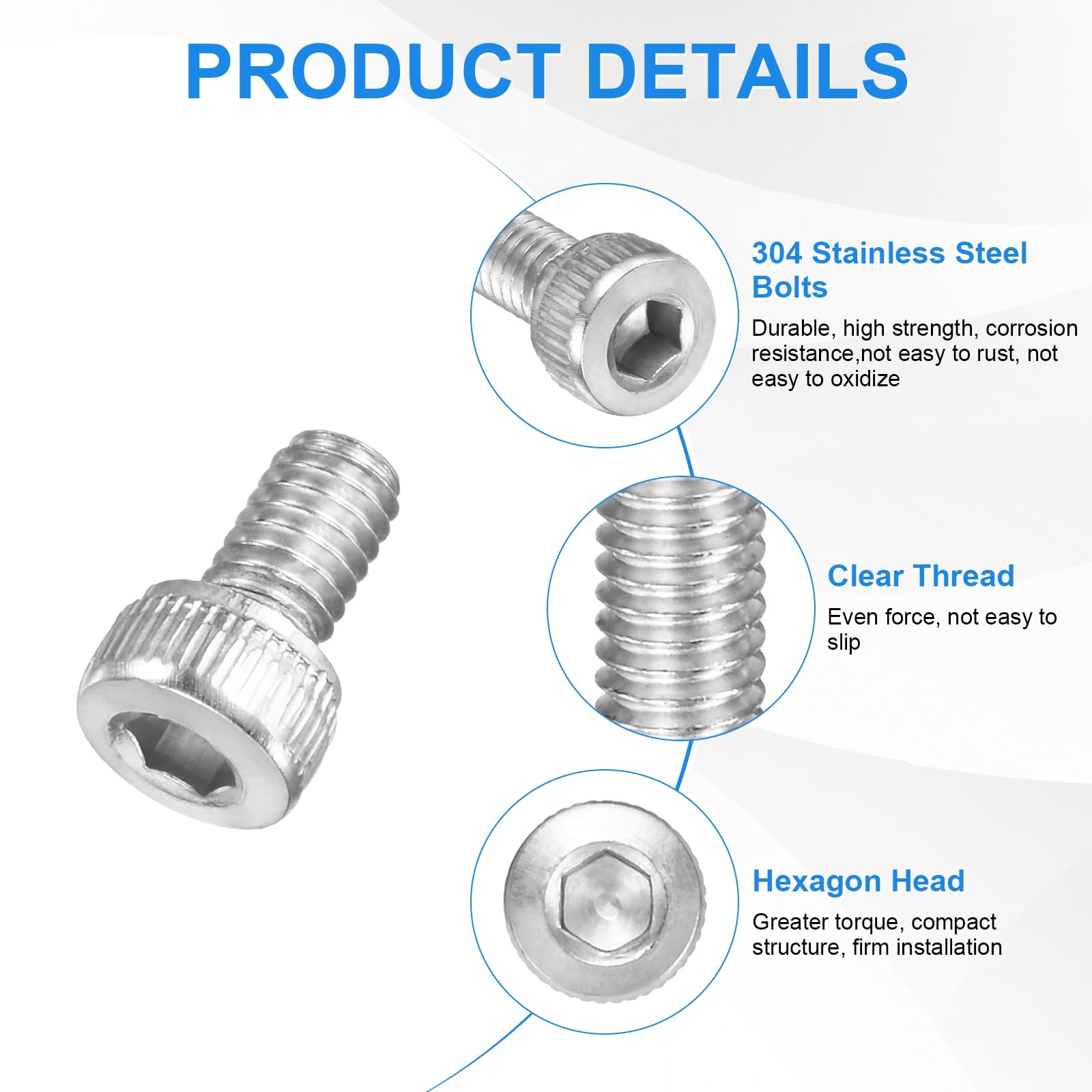 M METERXITY 50-Pack M4 x 6mm Socket Head Cap Screws, 304 Stainless Steel Hex Machine Bolts - Image 2