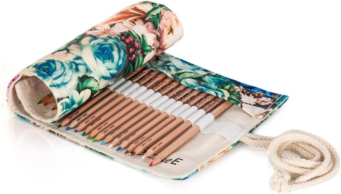 Case E Canvas Pencils Wrap, Travel Drawing Colouring Pencils Roll Organizer For Artist, Pencils Pouch Case Holder for Secret Garden Pencils Storage(Pencils are NOT INCLUDED) (48 Holes-B)