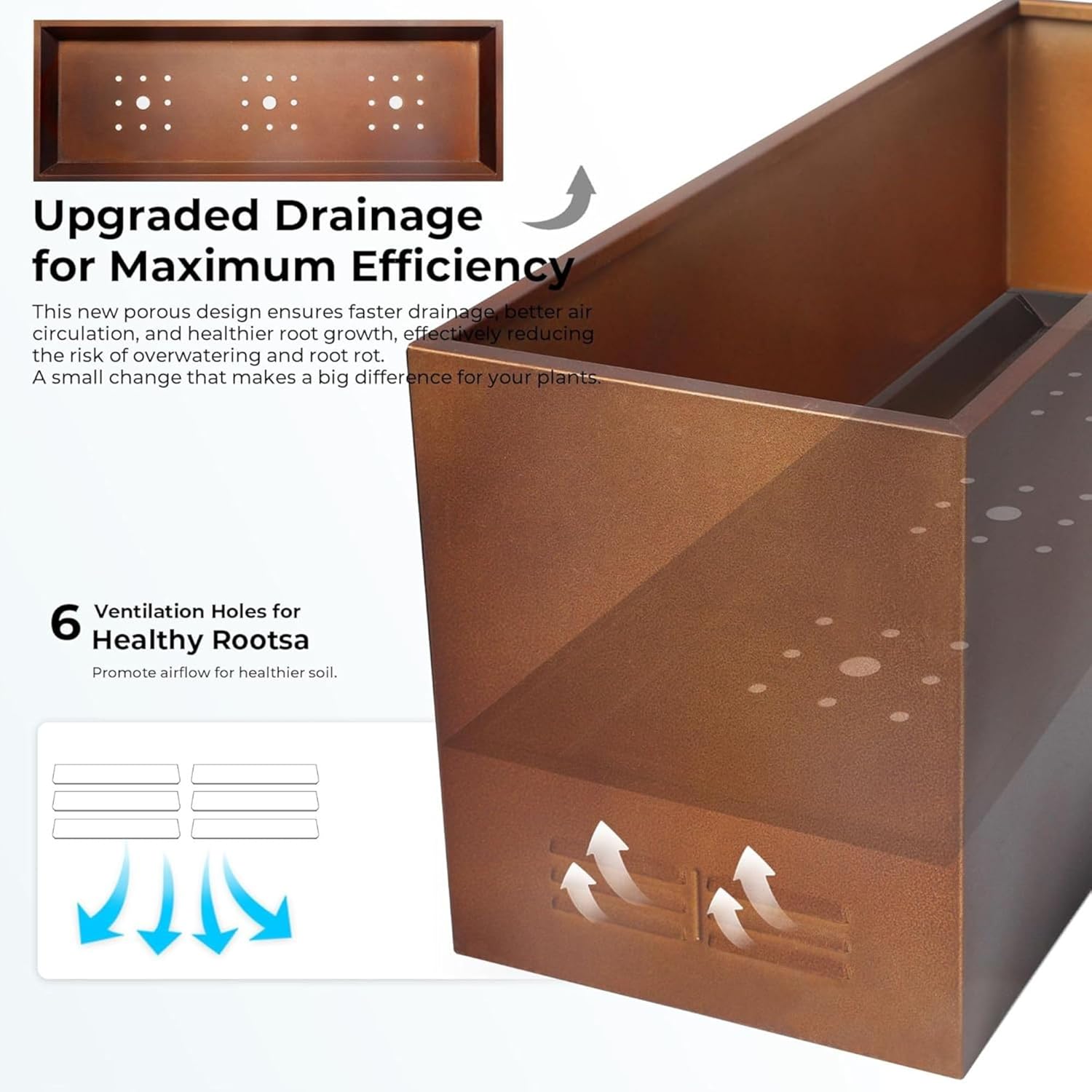 Worth Metal Planter Box with Insert Plate & Drain Holes, Indoor or Outdoor Use, No Assembly Required, 30" x 11" x 13", 14.3 Gallons, Matte Bronze