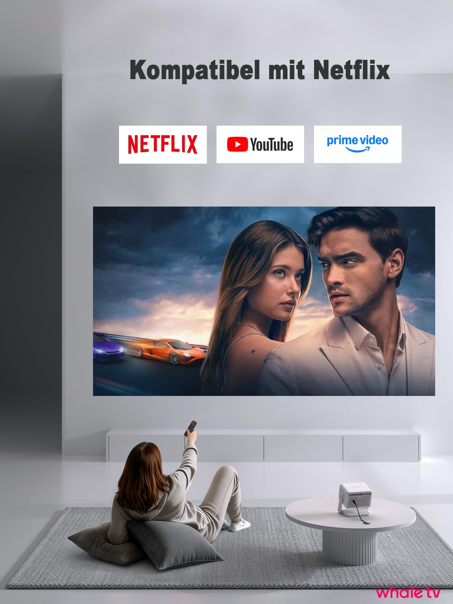 Smart Mini Beamer 4k [Offiziell Lizenzierter APP ] VISSPL 3000ANSI 4K Heimkino & Outdoor Beamer, Autofokus/Trapezkorrektur, WiFi6 Bluetooth Full HD 1080P Video Projektor für Handy/PC