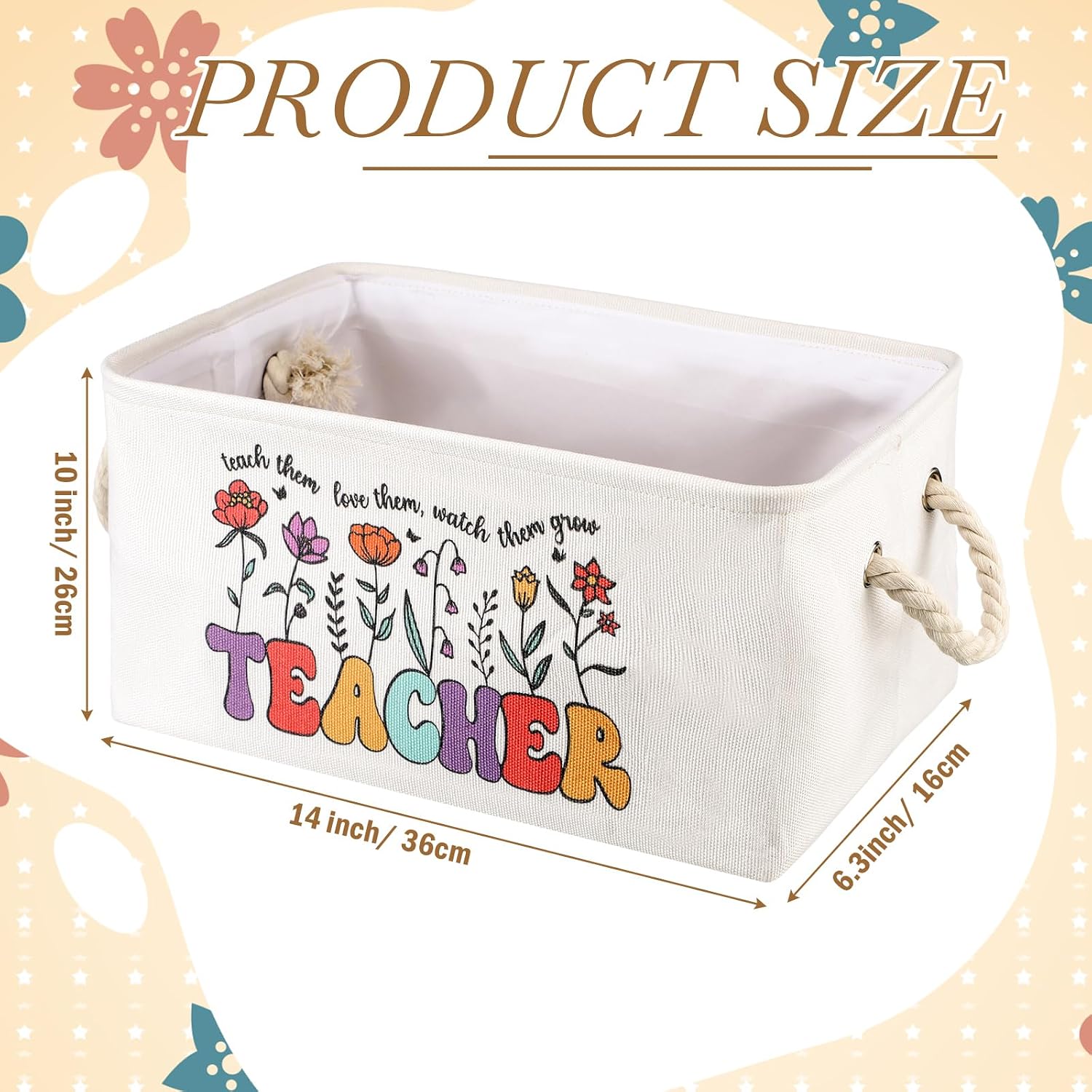 Marsui 1 Pcs Teacher Gifts Basket Teacher Book Storage Bin, White Brown image 2