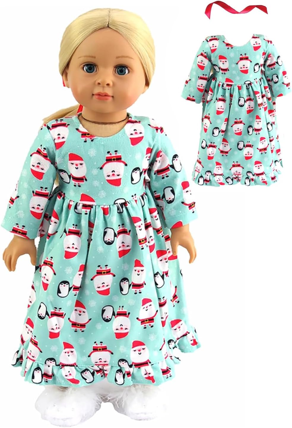 Santa and Penguin Christmas Nightgown for 18-Inch Dolls | Premium Quality & Trendy Design | Dolls Clothes