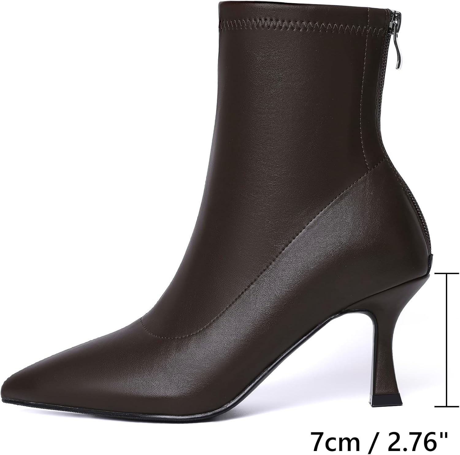 RIBONGZ Ankle Boots for Women Kitten Heeled Booties Back Zipper Pointed Toe Dressy Fur Mid Calf Short Stiletto High Heel Fashion Leather Suede Work Dress Shoes - Image 4