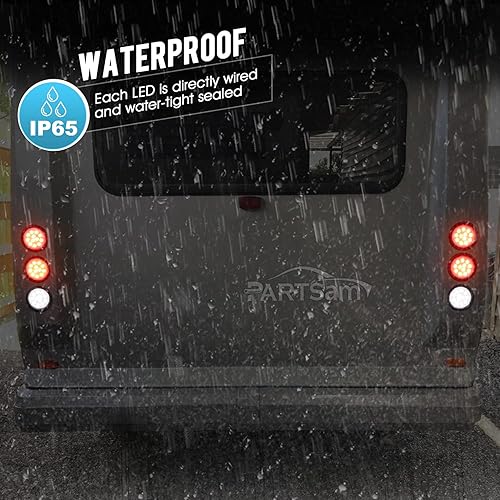 Miniatura 8 de Partsam Luces traseras LED redondas de 14 x 4 pulgadas, luces traseras LED redondas de 4 pulgadas, luces traseras de freno y marcha atrás para