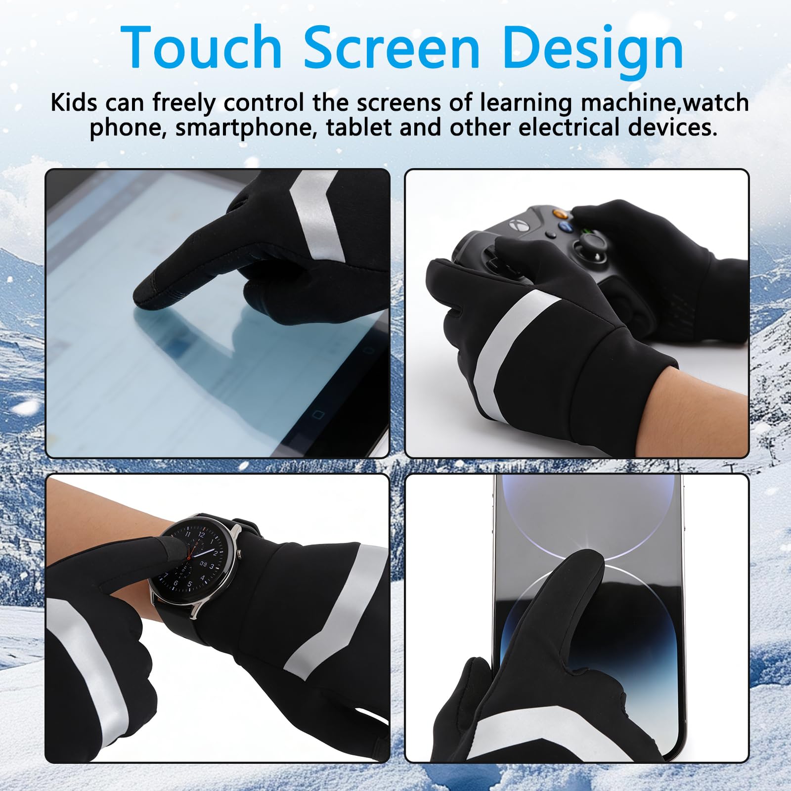 Guantes para niños, impermeables, para invierno, Softshell, cálidos, antideslizantes, resistentes al viento, térmicos, para niños, de forro polar, resistentes al agua, para deportes al aire