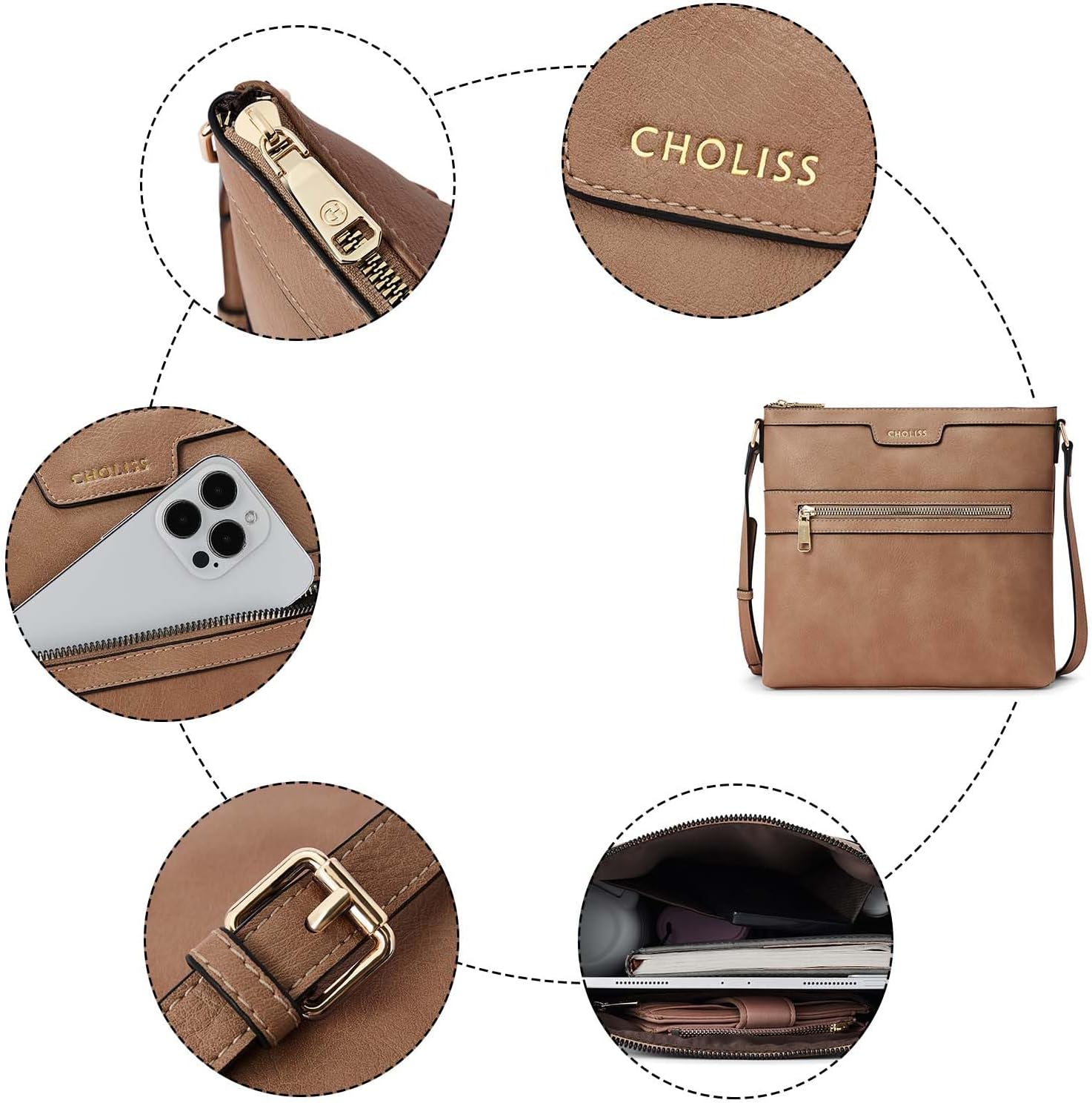 CHOLISS Crossbody Bags for Women, Purses for Women Handbags with Vegan Leather, Travel Purse Over Shoulder Bag