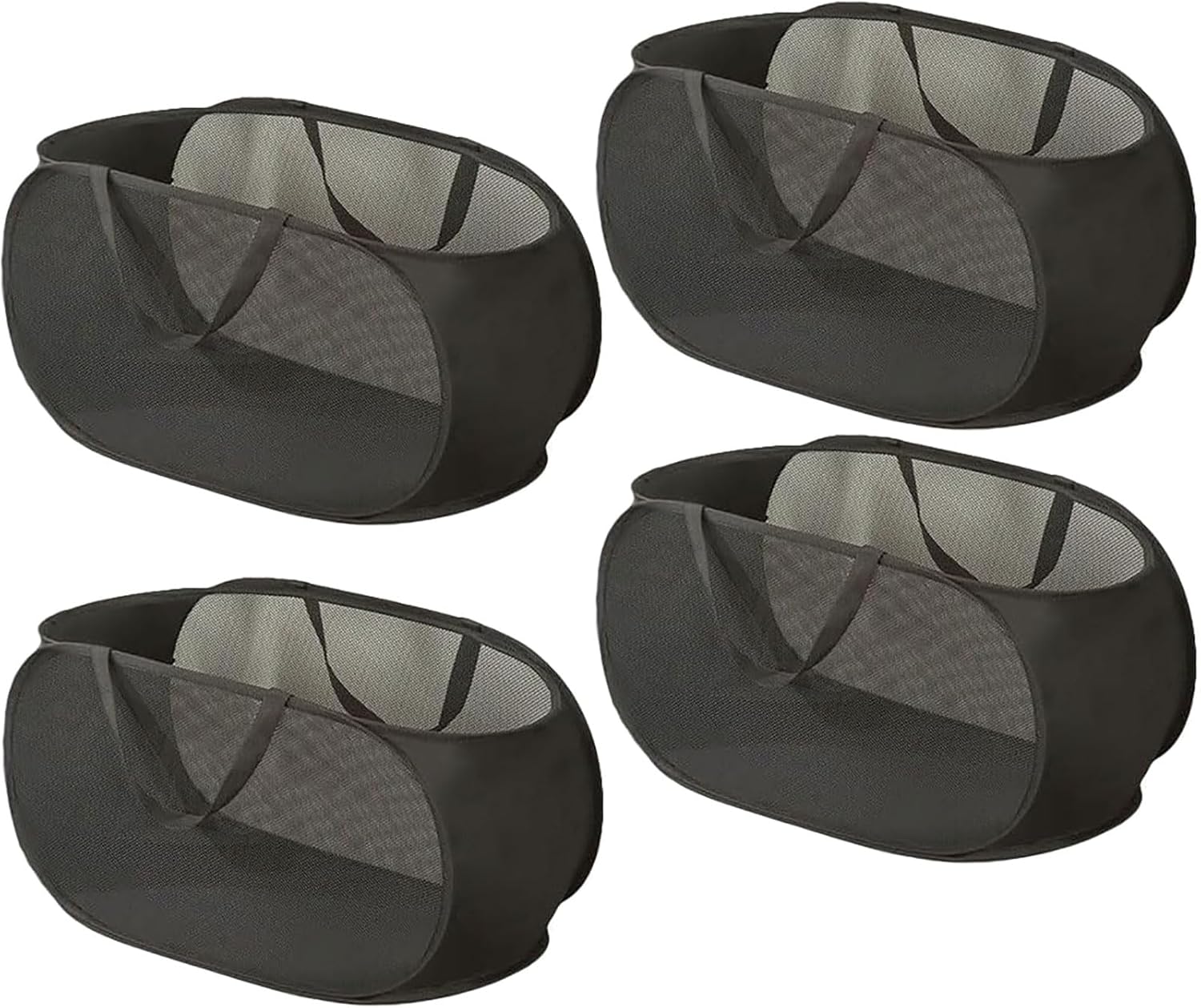 4 Piece Popup Mesh Laundry Basket Durable Handles Collapsible Laundry Baskets Folding Clothes Pastic Hamper for Laundry Room College Dorm (Black)