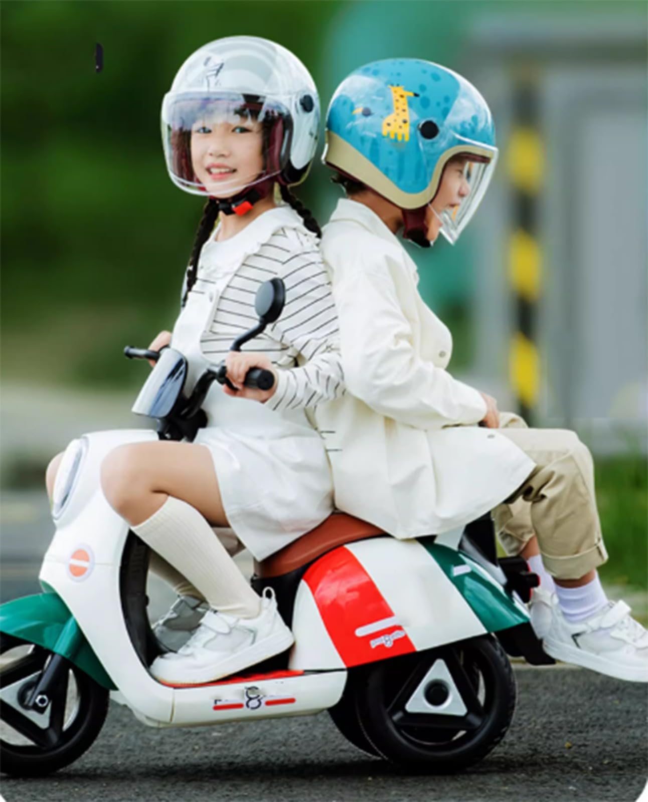 Casco De Moto De Dibujos Animados Para Niños, Bonito Casco Retro De 3/4, Casco Abierto Para Jóvenes, Para Las Cuatro Estaciones, Para Niños 2 A 12 Años Para Niñas Y Niños Con Visera A,M50-55CM