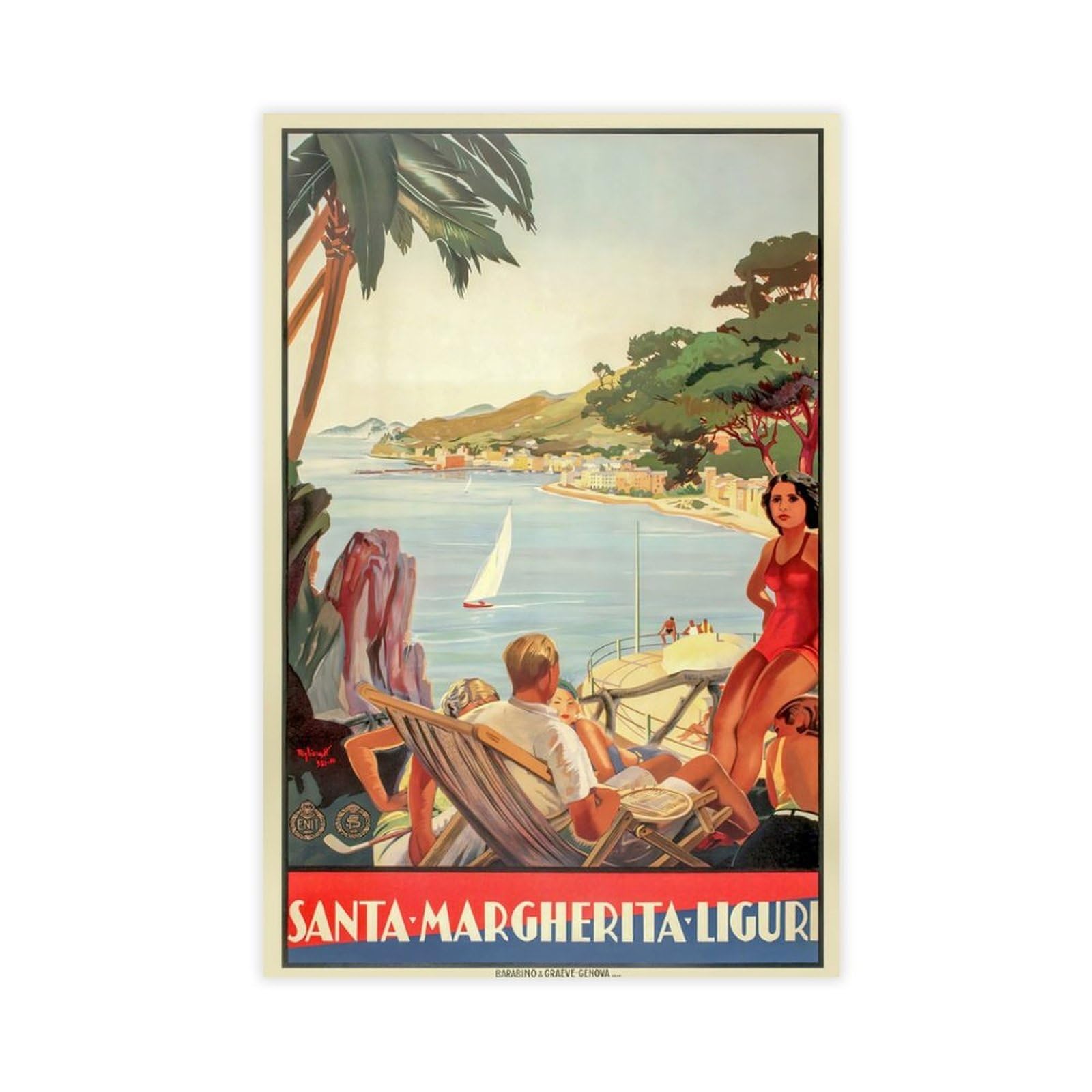 GJtyRFH Santa Margherita Ligure Travel Italian Riviera Canvas Modern Poster Wall Art Prints Paintings Living Room Bedroom Decor 24" L X 36" W