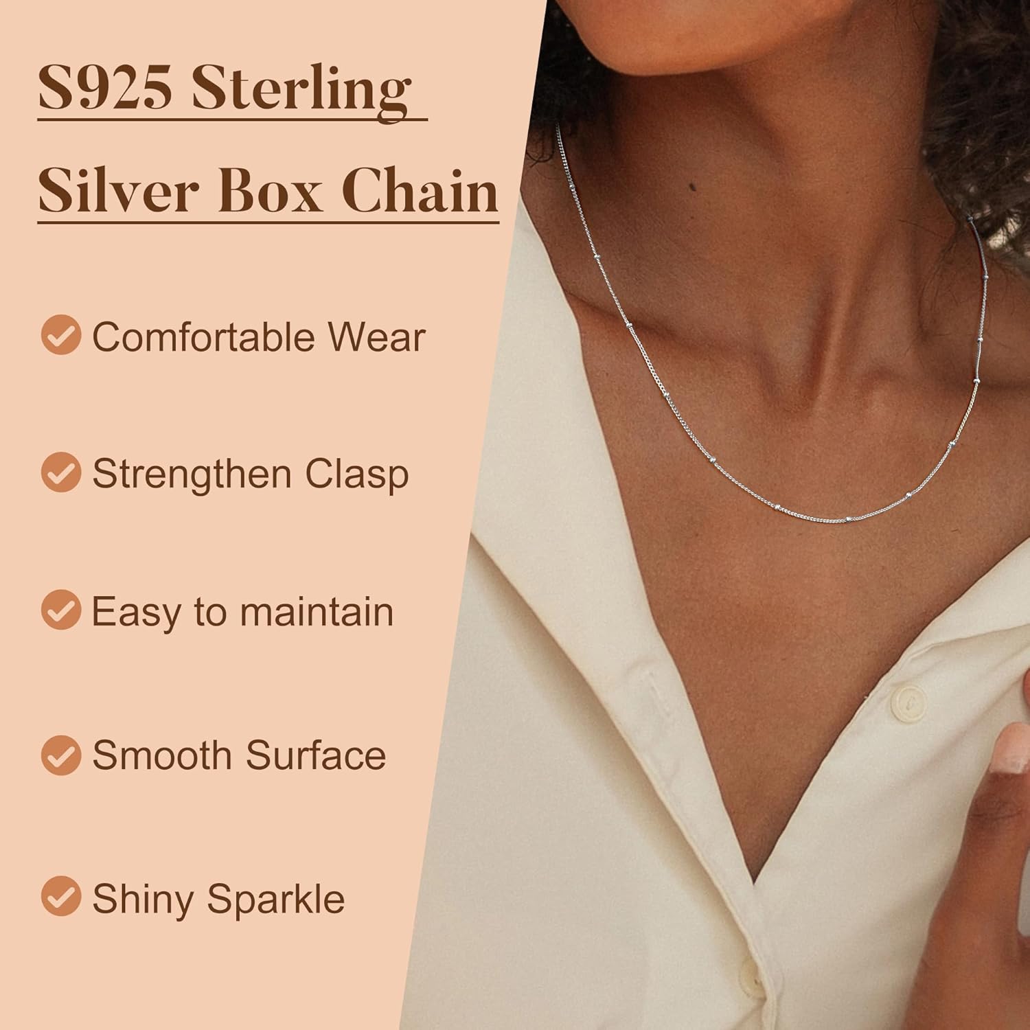 IEFWELL 14K-Real-Gold-Plated S925 Sterling Silver Chain Necklace for Women, 1.2/0.8mm Satellite Bead Cable Box Chains Set Hypoallergenic Sturdy Women's Chain Necklace, 16/18/20/22 Inch Jewelry Gifts - Image 4