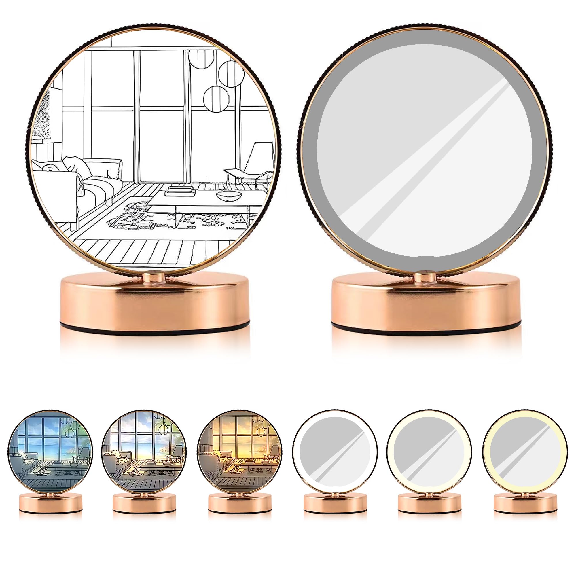 LED Mirror and Lighting Painting Multifunctional Decoration, 3 Modes Adjustable LED Luminous Photo Frame, Mesmerizing Light and Shadow Art for Creative Fashion Table Decor and Mirror Seaside