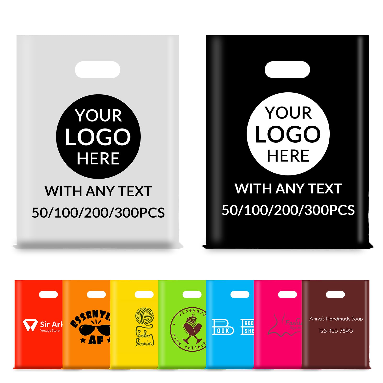 FCPFCP Custom Plastic Bags with Logo, Reusable Personalized Gift Bags Bulk for Small Businesses, Clothing Stores, Supermarkets, Craft Fairs, Pary,