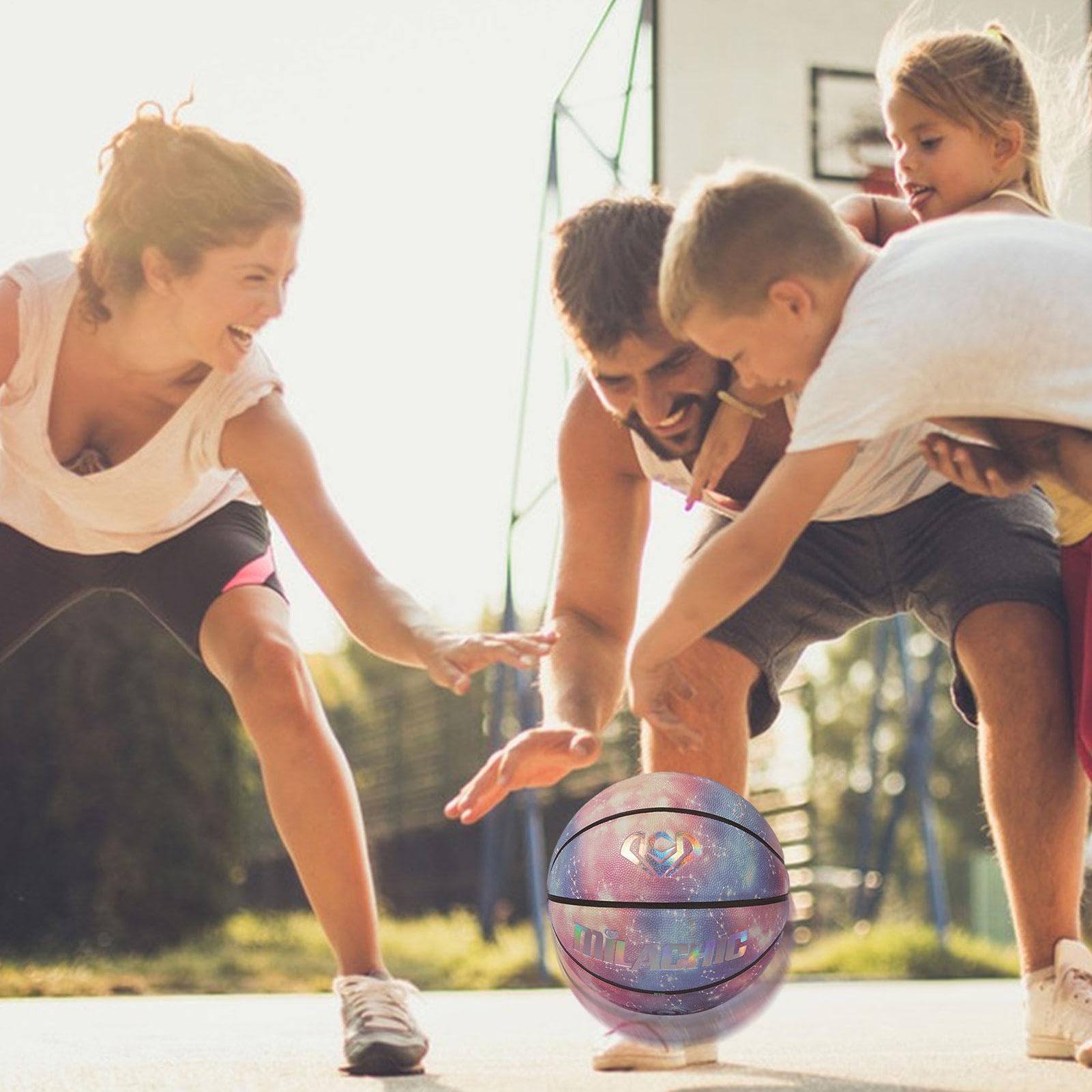 Baloncesto de piel sintética con iluminación automática, tamaño 7 | para interiores y exteriores