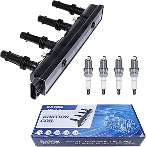 RAWOK Ignition Coil UF669 and 4 Double Iridium Spark Plugs 1675 Compatible With 2011-2015 Chevy Cruze Limited, 2012-2020 Sonic Trax, 2013-2021 Buick Encore 1.4L, D521C PFR7S8EG 55577898