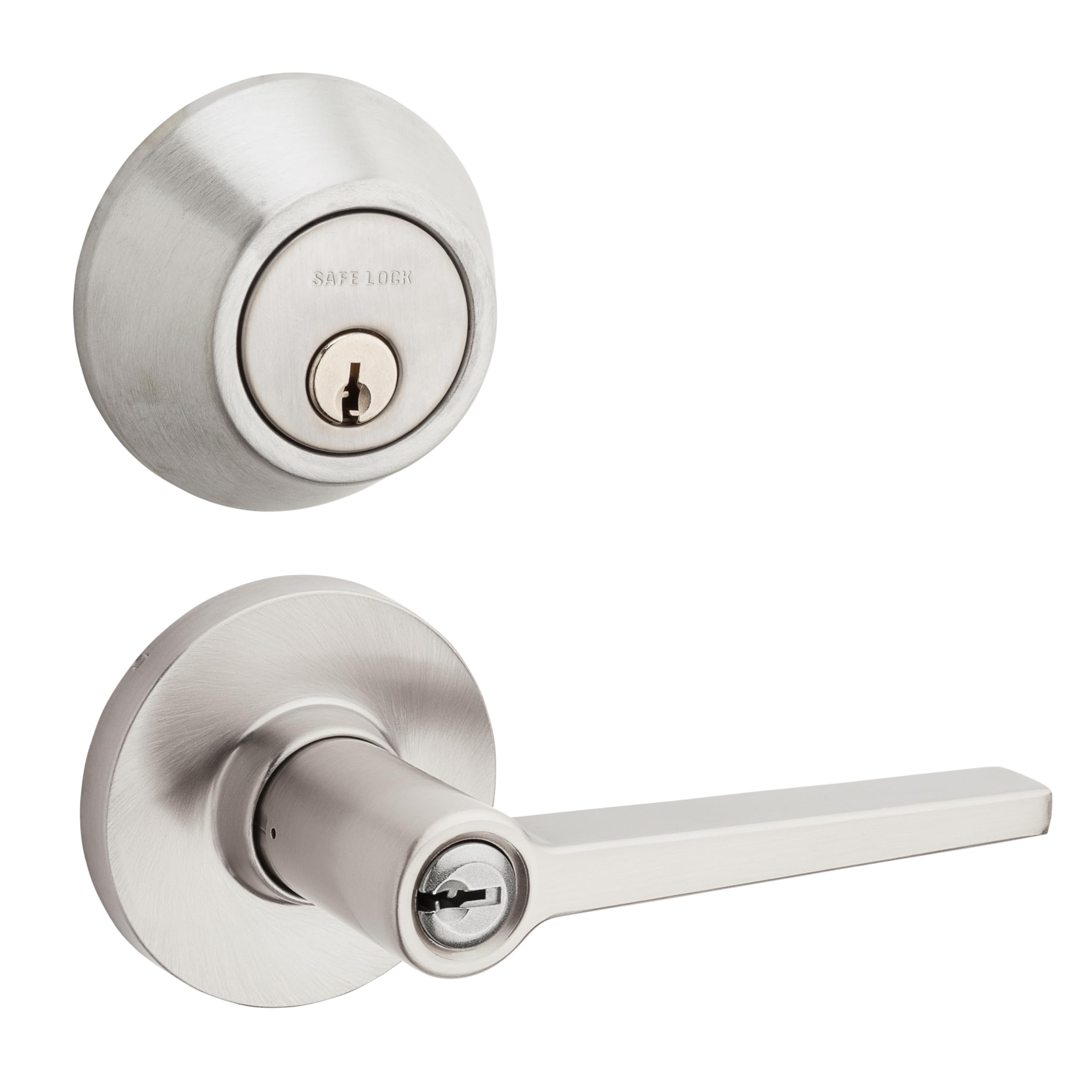 Safe Lock - Daylon Lever, Keyed Entry Lever and Single Cylinder Deadbolt Combo Pack, Satin Nickel Finish