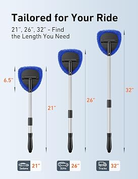 AstroAI 32 Windshield Cleaner Tool, Car Interior Window Detailing Cleaning Kit with Extendable Handle and 4 Easy-to-Install Reusable Microfiber Pads, Auto Glass Wiper Brush Kit for Car&Home, Blue