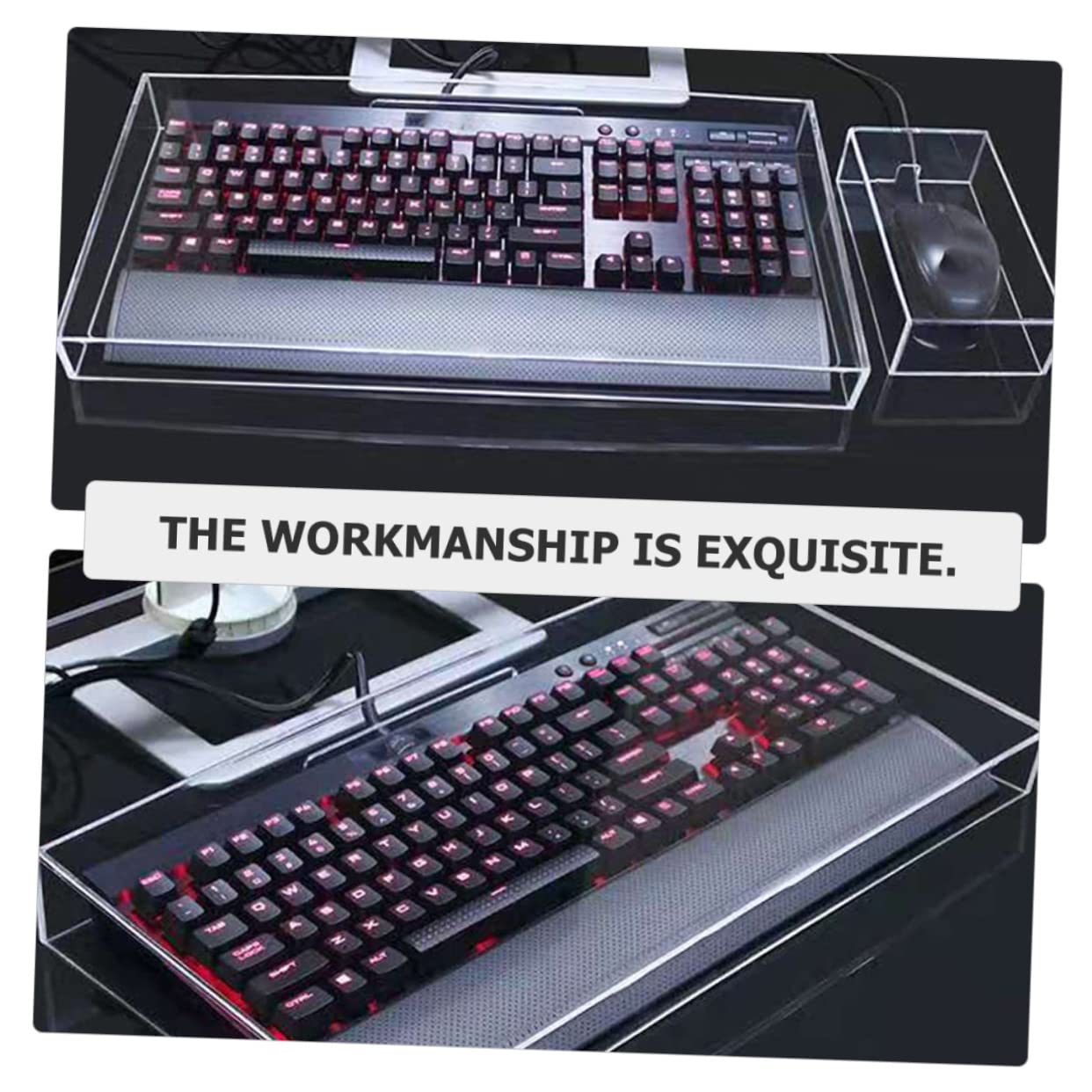 NUOBESTY Protection de Clavier Transparente en Acrylique Protège Éclaboussures et Saletés 470x235x55mm Couverture Anti-poussière Étanche pour Clavier Mécanique Bureau