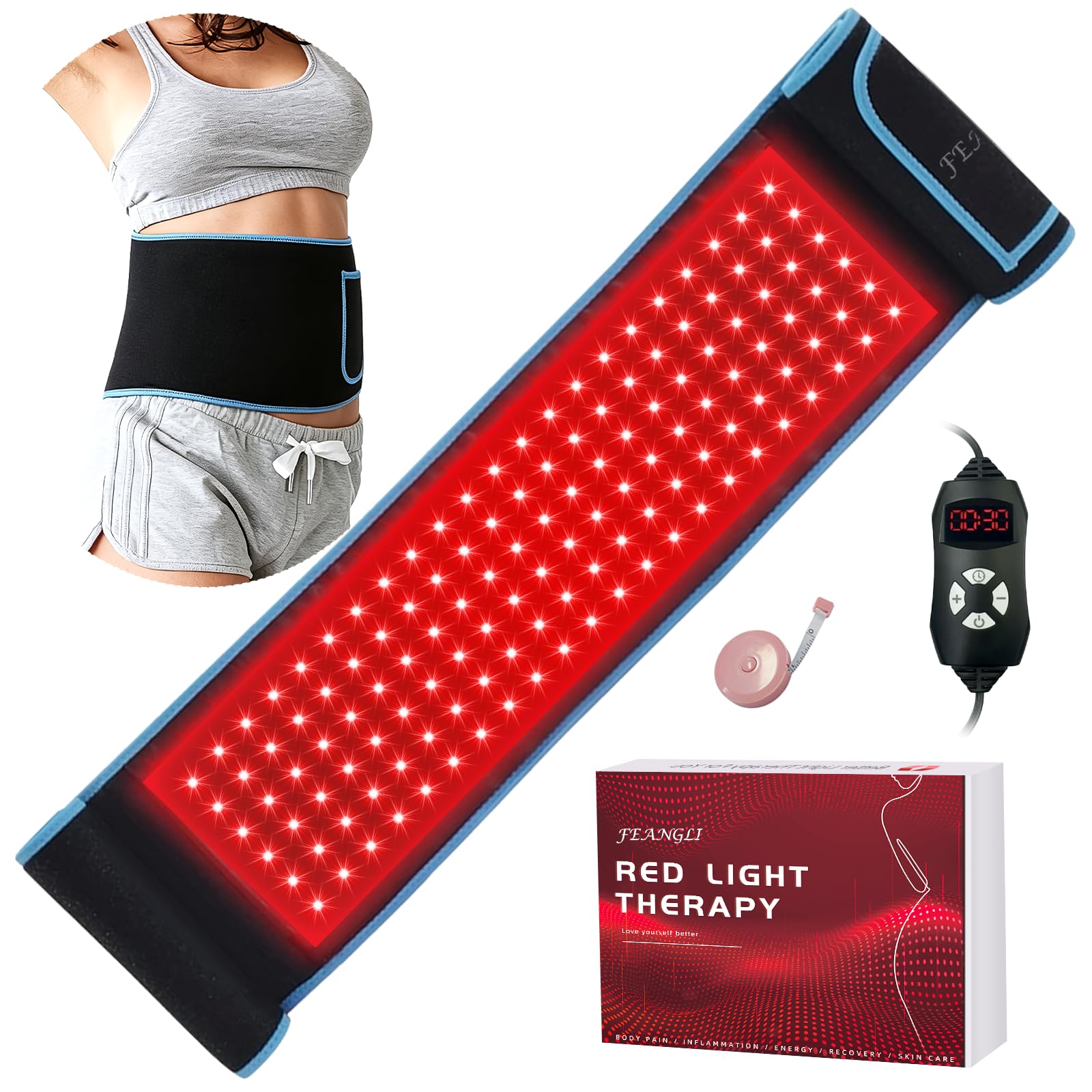 Red Light Therapy Belt with 132 LEDs 3-in-1 Chips 940nm 850nm 660nm(Corded)
