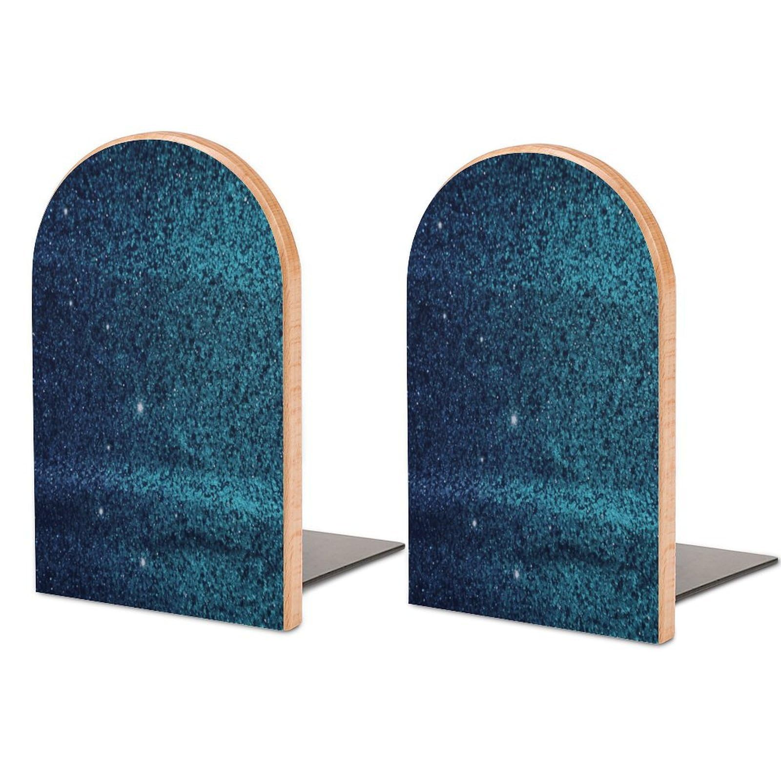 Teal Glitter Bookend for Shelves Fashion Modern Wood Book End with Non-Slip Metal Base Universal Economy Bookend Book Organizer for Home Office Desk Accessories 1 Pair