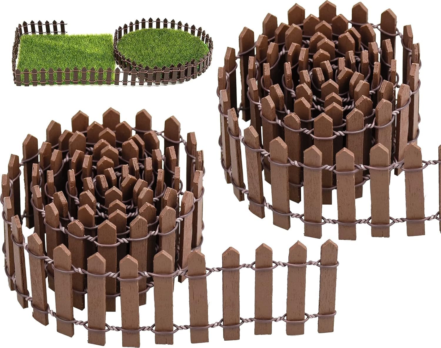 SHUNNBUY 2 Pack Miniature Wooden Fence 90 * 5CM Small Wood Picket Fence Fairy Garden Christmas Decorative Fence for Micro Landscape Doll House Flower Pot Ornament (Coffee)
