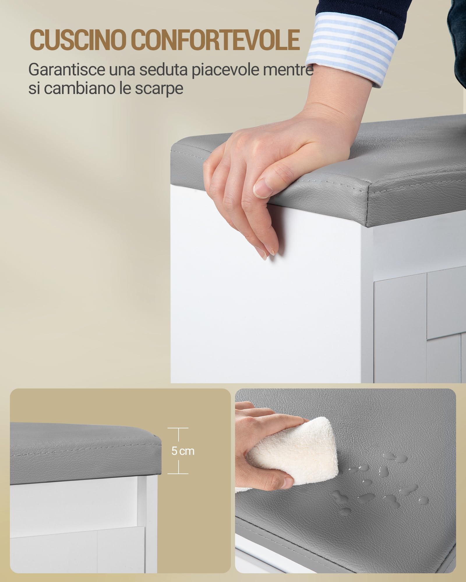 Hzuaneri Panca per scarpe, panca per scarpe con vano portaoggetti, Scarpiera per ingresso con Sedile Imbottito, 25 x 103 x 50 cm, per Corridoio Camera da Letto Soggiorno, Bianco SB26303GY