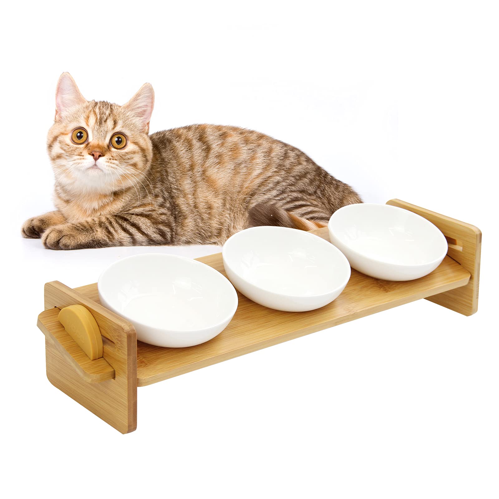 LIEKUMM Bol pour Animaux, Station d'alimentation pour Chat, gamelle en céramique inclinée, Réglable en Hauteur, Convient pour Les Chats et Les Chiots