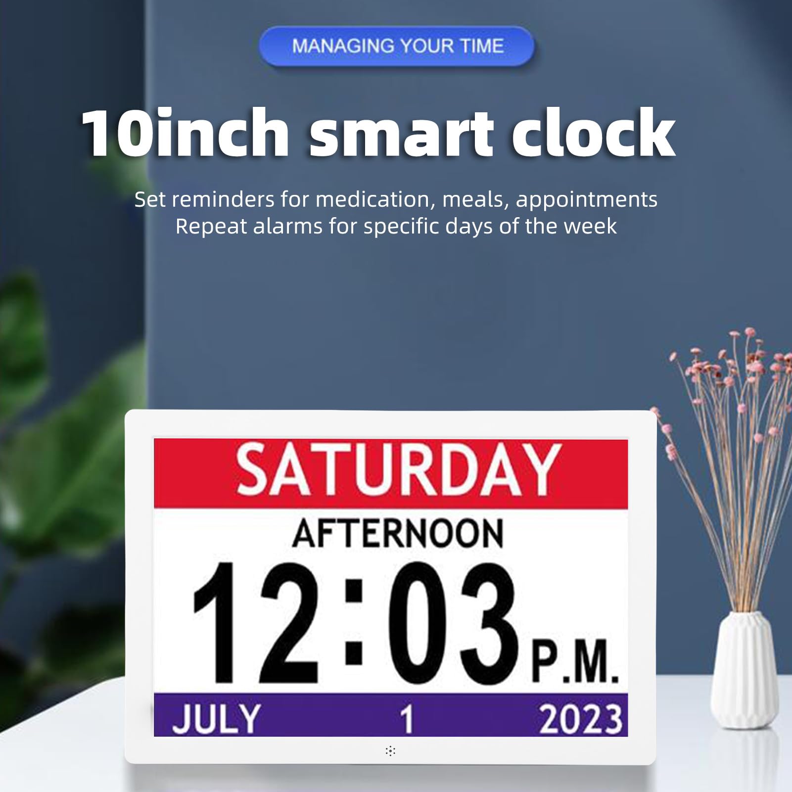 XUMIUZIY Reloj Despertador Inteligente de 10 Pulgadas |Pantalla Digital Grande 12 Alarmas Recordatorio para Citas y Eventos