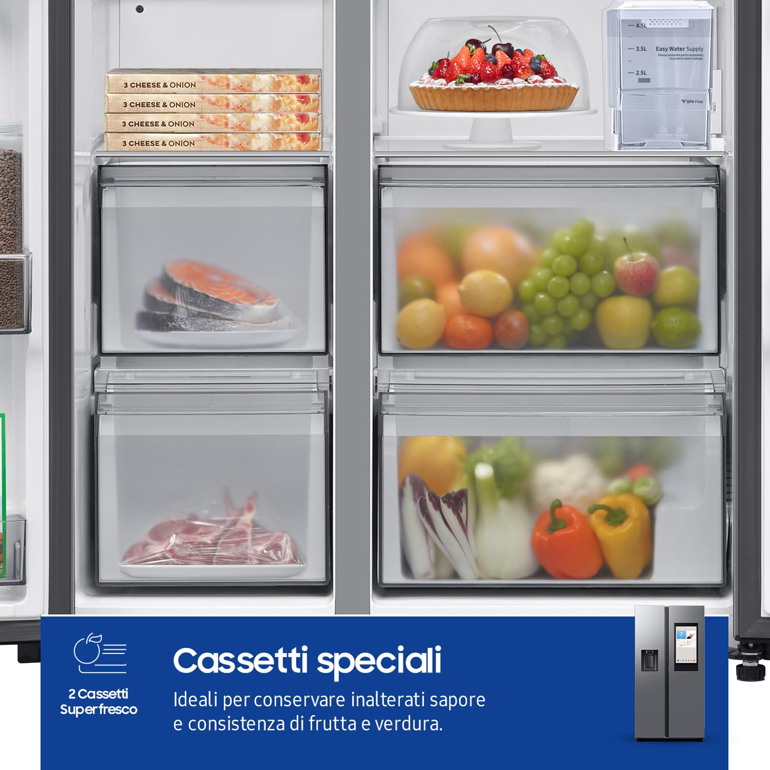 FRIGORIFERO SIDE BY SIDE SAMSUNG FAMILY HUB RS90F67BETEF 614L AI INVERTER DISPENSER DISPLAY LIBERA INSTALLAZIONE WIFI SILVER CLASSE E (Ricondizionato)