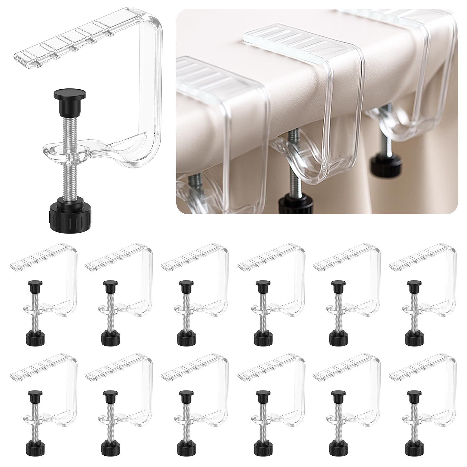 Photo 1 of 12 Pieces Adjustable Tablecloth Clips Clear, Suitable for Tables 0.4 to 1.96 Inch Thick. Strong and Stable Grip to Prevent Tablecloth Slippage. Damage-Free Table Cloth Holder Clips, Easy to Install.