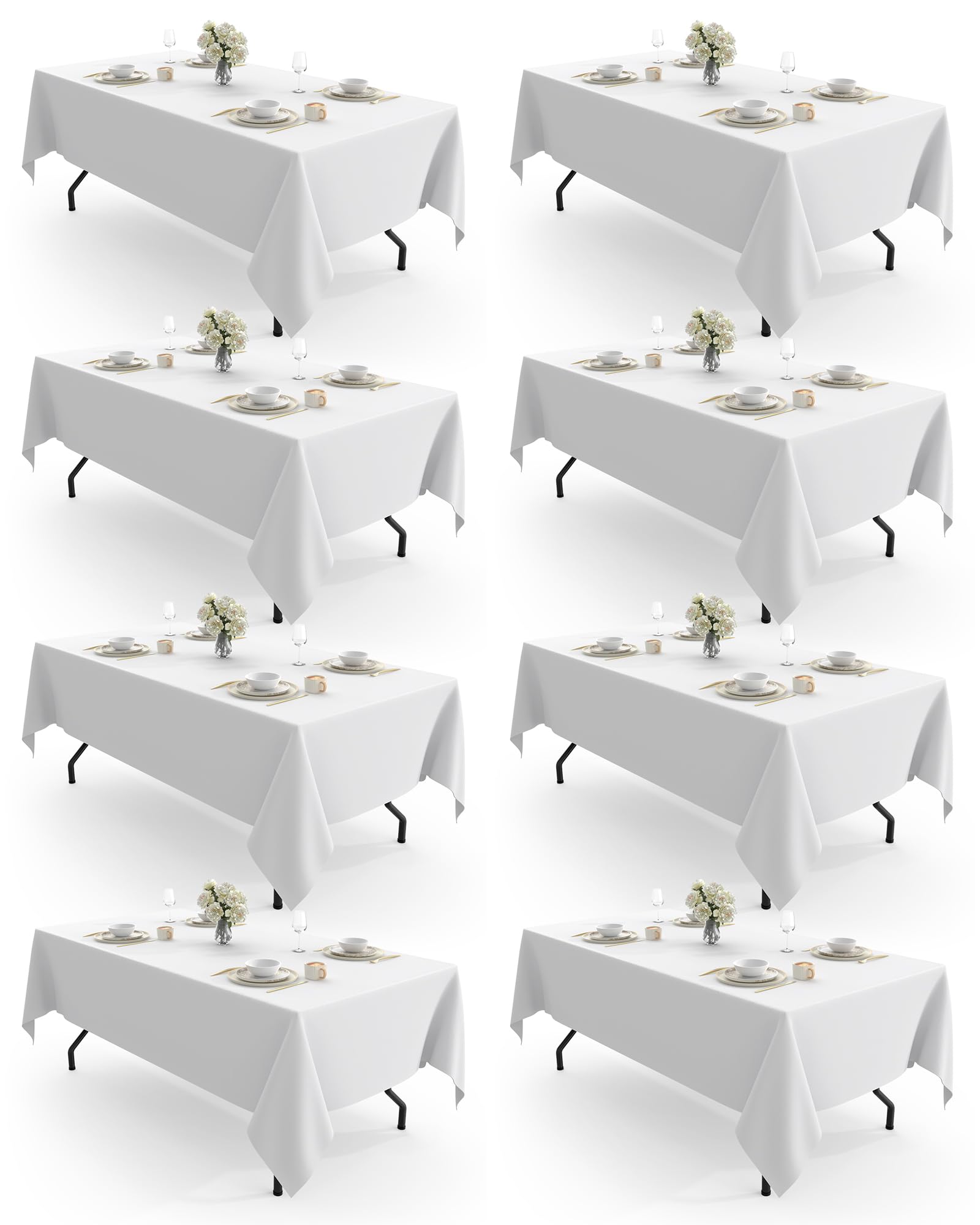 Photo 1 of Pureegg Rectangle Table Cloth 60" x 102" – 8 Packs, Durable Polyester Tablecloth Offers Reusable & Washable Protection, Ideal for Outdoor Party, Picnic, Wedding, Banquet and Birthday, White