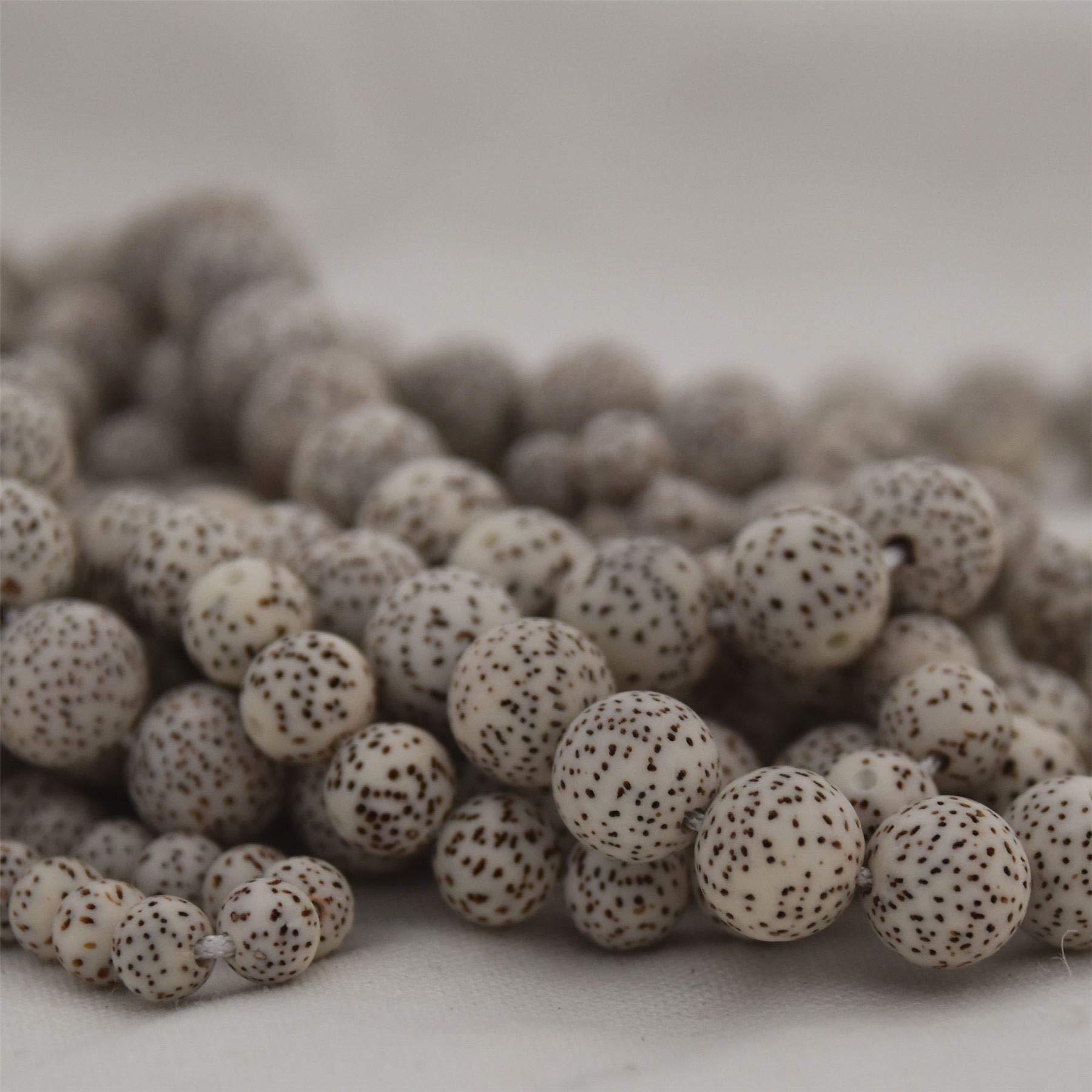 Natural Lotus Seed Bodhi Nut Beads White Brown Speckled Stars and Moon - 108 Beads - Mala Prayers Beads - 5mm, 7mm, 8mm, 9mm, 11mm