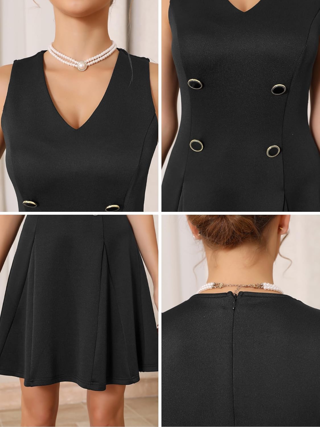 Women's Sleeveless Blazer Dress Mini V Neck Double Breasted Dressy Formal Dresses - Image 5
