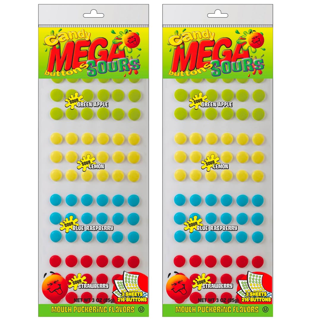 Mega Candy Buttons - Original & SOUR Flavors - Gift Pack of 2 (432 Buttons Total) by Lyza's Sweets & Treats (SOUR)
