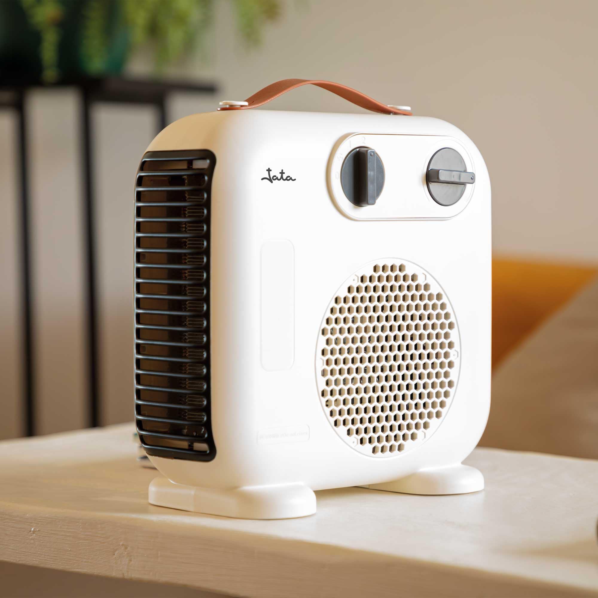 JATA JCTV1206 - Calefactor Bajo Consumo. Termoventilador Baño 2000 W. 2 Potencias. Ventilador. 2 Posiciones: Horizontal y Vertical. Antivuelco. Asa de Transporte. Compacto: 24 x 12,5 x 24 cm