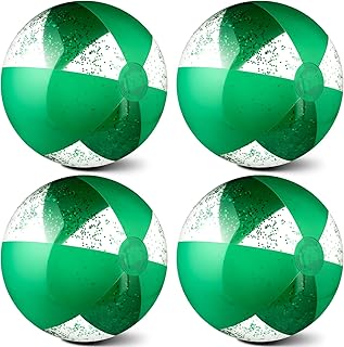 4 Pack Green Beach Ball Inflatable Glitter Beach Balls 16 Inch Jumbo Pool Toys Giant Confetti Glitters Swimming Pool Water Toys Outdoor Summer Pool Party Favors for Teens Adults(Green)