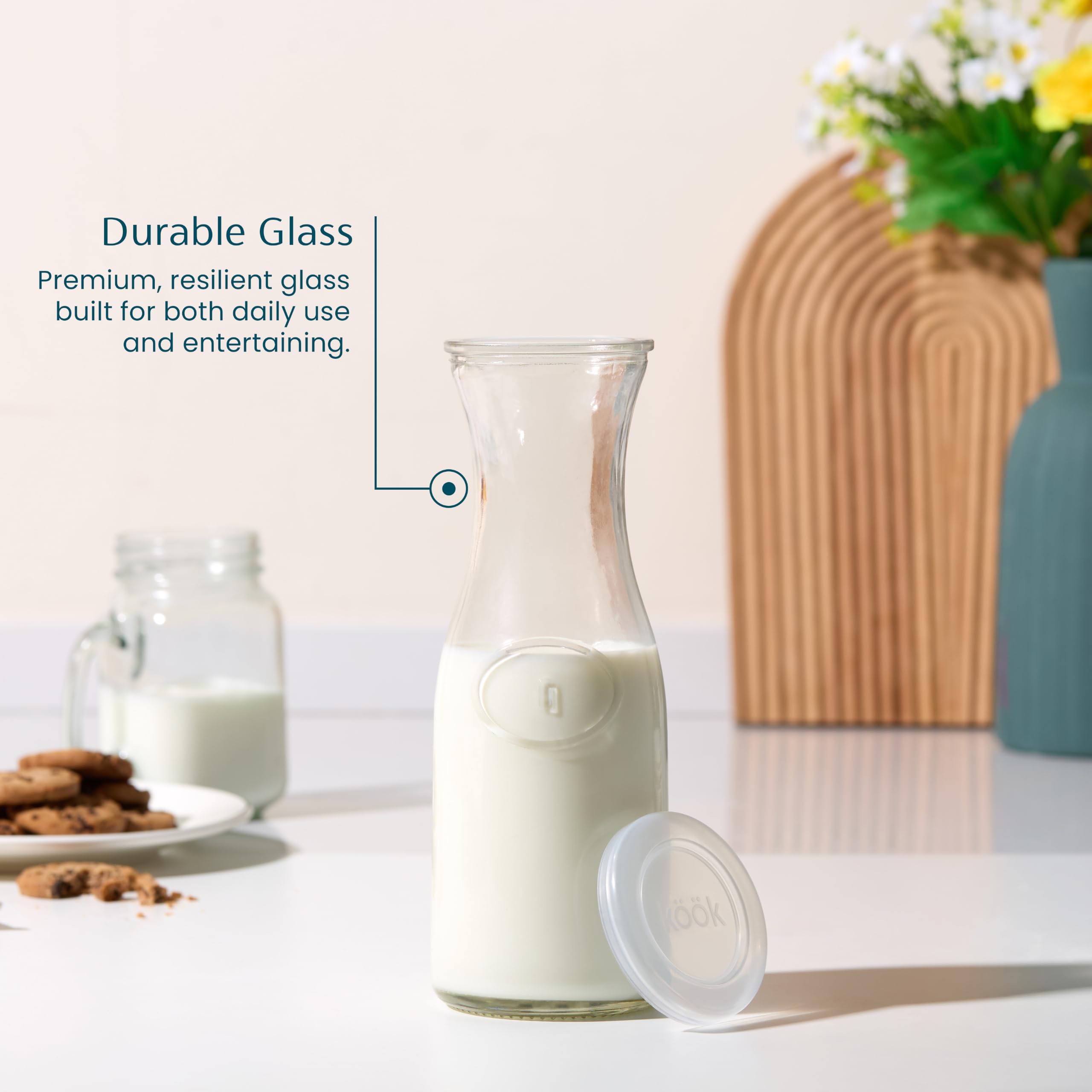 Kook Mini caraffe in vetro con coperchio, piccole brocche per frigorifero, brocche per acqua, vino, latte, succo, 680,4 g, set da 4