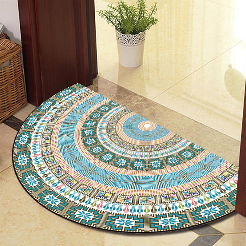 Guest Ruyunlai Half Moon Semi Circle 40cm X 60cm Fireside Rugs for Living Room Washable Inside Door Mat Bedrooms Colourful blue-green 890-21 models