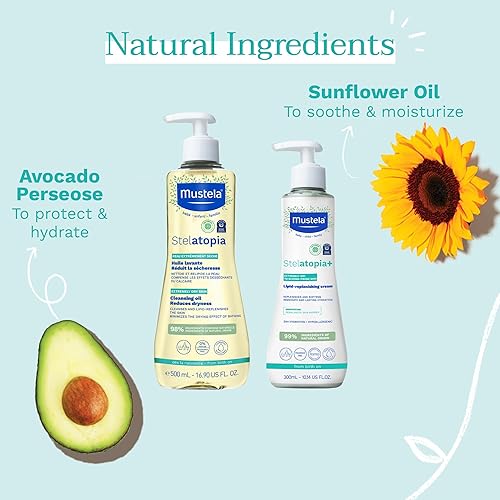 Miniatura 4 de Mustela Stelatopia - Set de regalo para el baño de piel propensa al eczema, esenciales para el cuidado de la piel familiar, aceite natural de