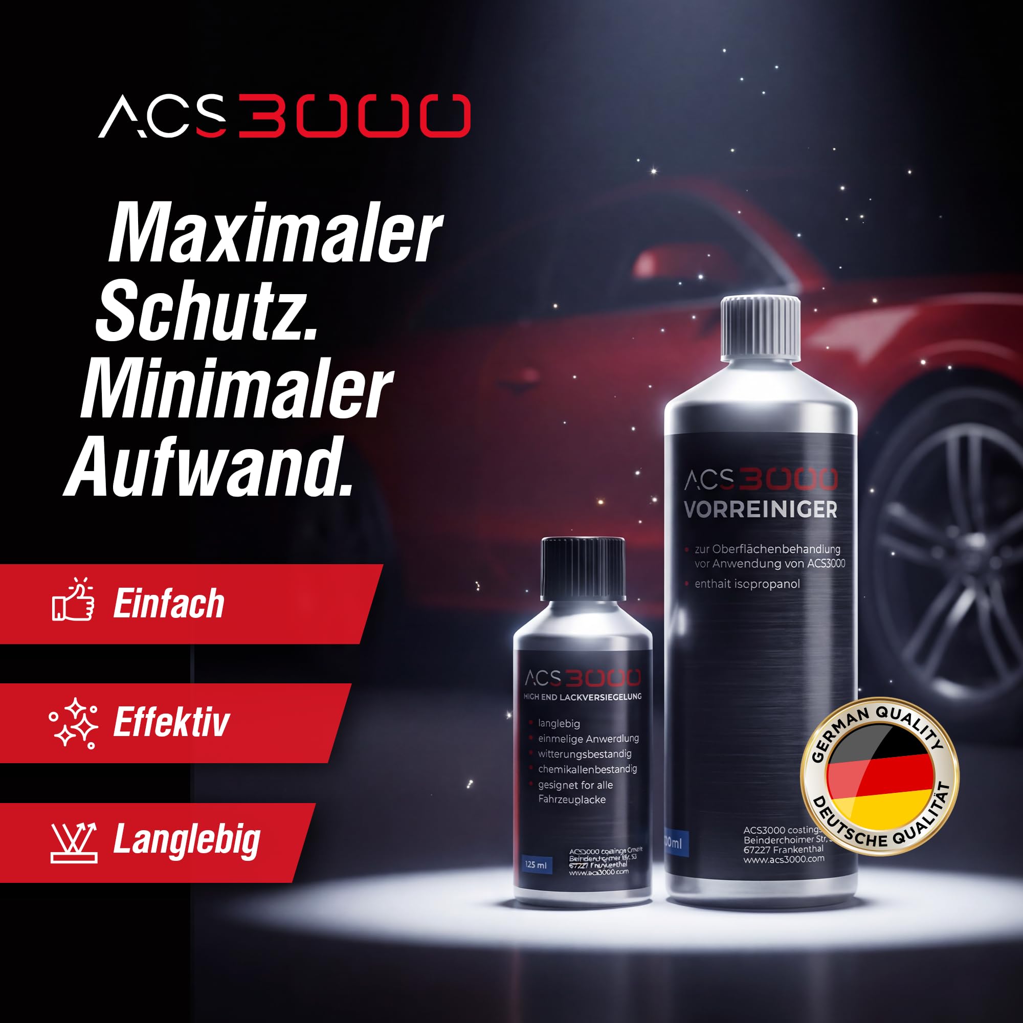 ACS3000 Keramik Lackversiegelung Set – 5+ Jahre Langzeitschutz – Molekulare Schutztechnologie – Hydrophober Lotus-Effekt – Keramikversiegelung, Auto-Versiegelung für Fahrzeuglack, Folie & Aluminium