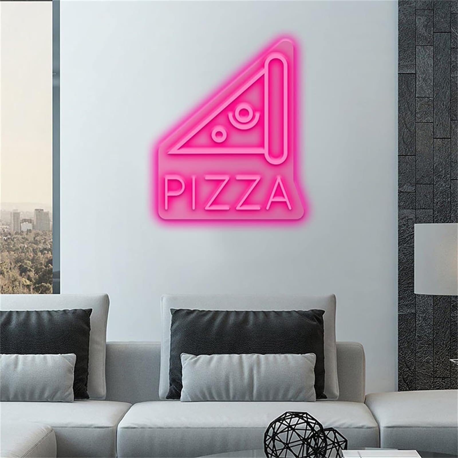 Letrero de neón LED de pizza en acrílico rojo de 28x35 cm para pared
