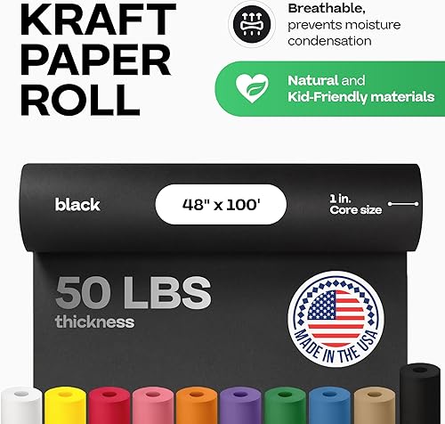 Vista 269 de Rollo de papel kraft marrón de 24 x 2160 pulgadas (180 pies), paquete de 4 – Papel de embalaje marrón hecho en Estados Unidos de 30 libras de grosor