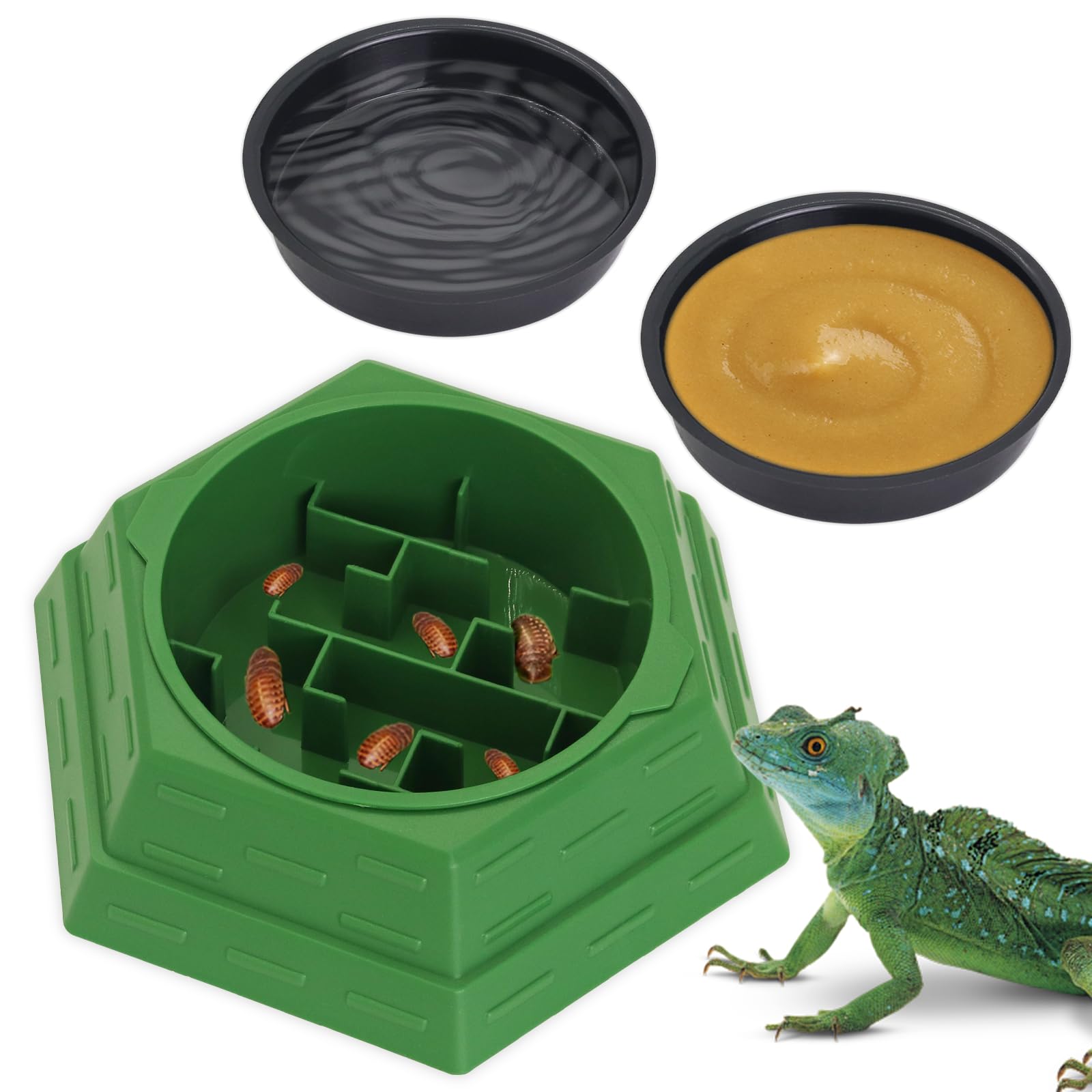 Reptile Feeder Bowl Worm Dish Anti-Escape Food Dish Bowl with 2PCS Feeding Box, Food Water Feeder for Crested Gecko Lizard Chameleon Pets, Reptile