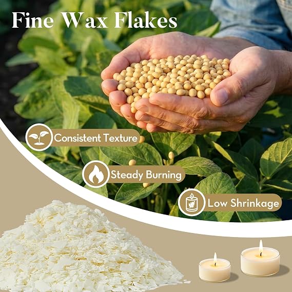 Crenovo Organic Soy Wax for Candle Making, Paraffin-Free, 5LB with 50 Wicks | Clean-Burning, Natural Candles Making Wax Supplies, Easy-Melt Soy Wax for Melts, Containers, Tealights Small Batches
