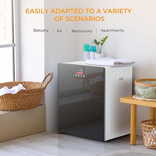 Miniatura 7 de EUHOMY Secadora de ropa portátil de 1.5 pies cúbicos, secadora compacta de 850 W con manguera de escape, acabado espejo, panel táctil LCD, 4 modos