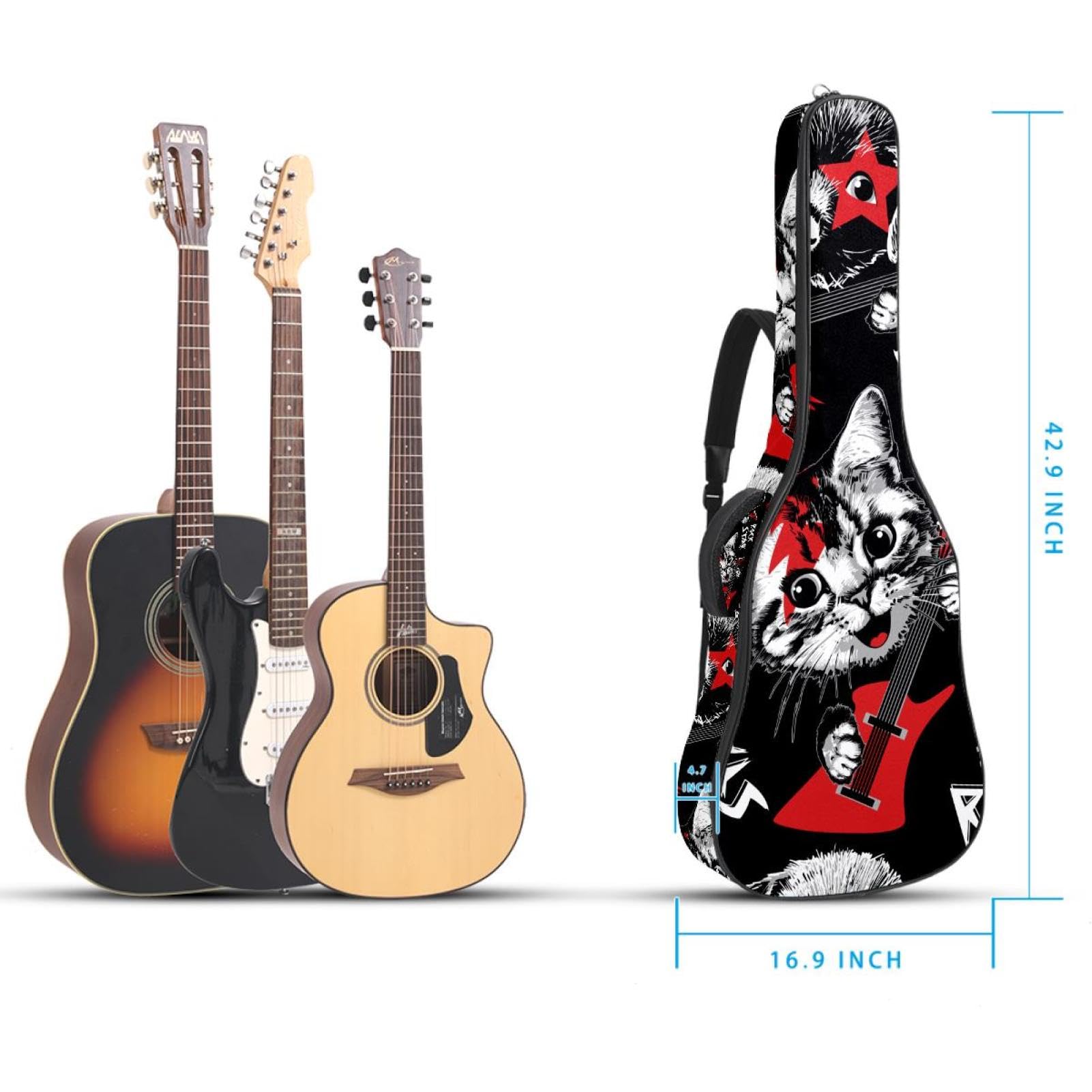 Torba na gitarę akustyczną wodoodporny plecak na gitarę grubo miękka wyściełana gitara kot klasyczna obudowa na gitarę, wielobarwny, 42.9x16.9x4.7 in, Organizer do torby
